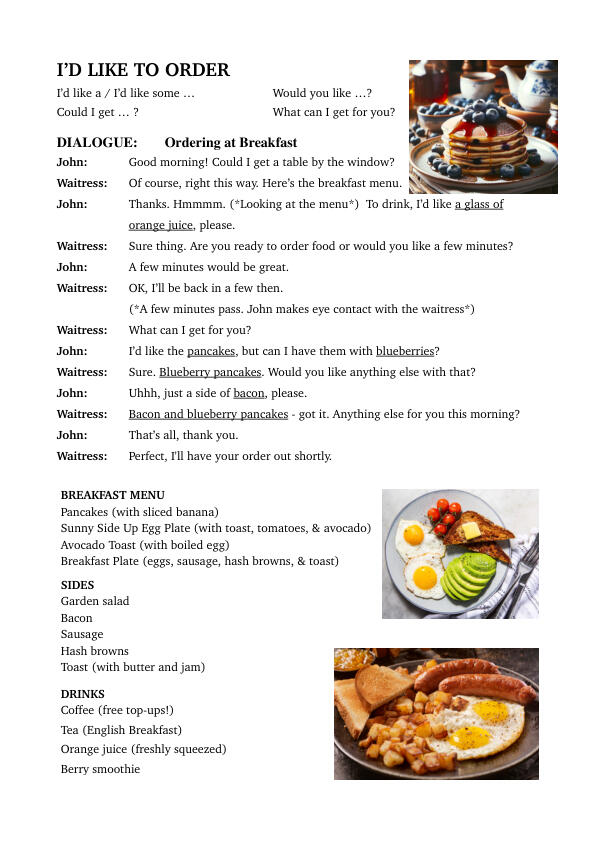 I'd like to order I'd like to order