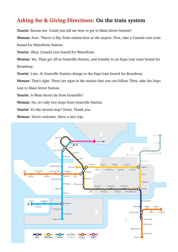 Directions on the train system