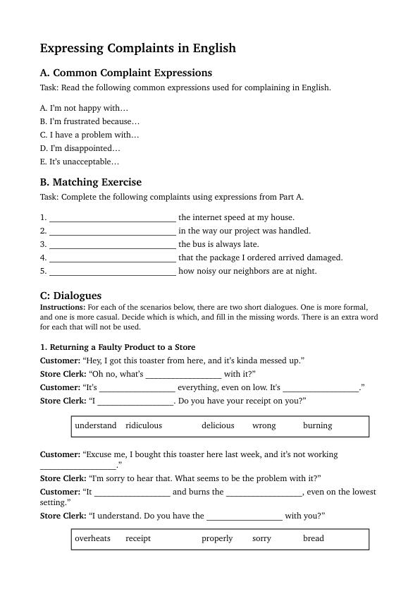 Complaining in English Complaining in English